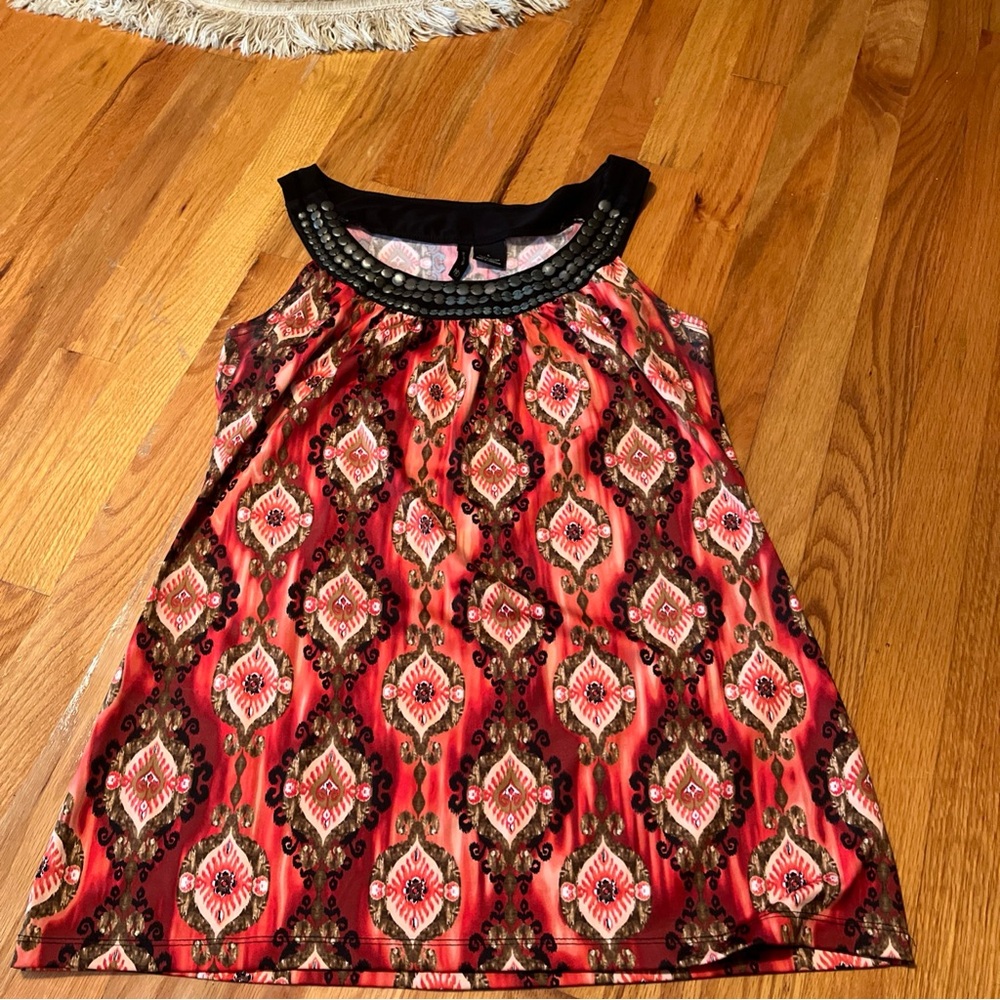 New Directions size large Bohemian Sleeveless top with Beaded Neckline - Picture 2 of 6